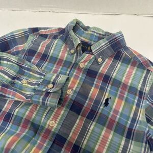 Ralph‎ Lauren Boys Multicolored Plaid Long Sleeved Cotton Shirt Size 4